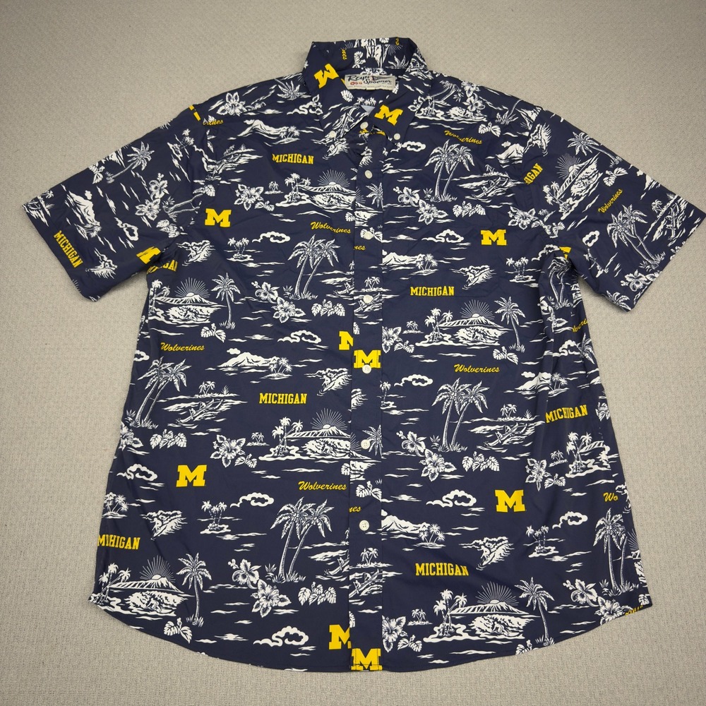 Reyn Spooner Michigan Wolverines Hawaiian Shirt Mens XL Navy Blue Sports College